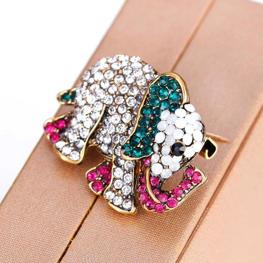 Японский Корейский сплав горный хрусталь красочная брошь со слоном булавка для