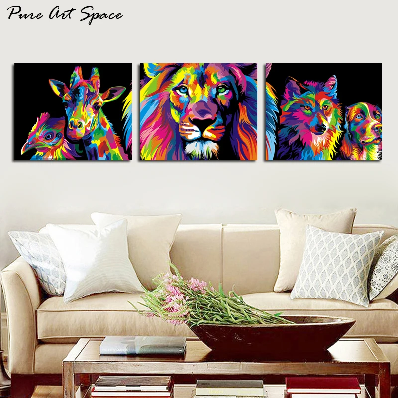 Холщовый постер с изображением группы животных красочных Львов абстрактная