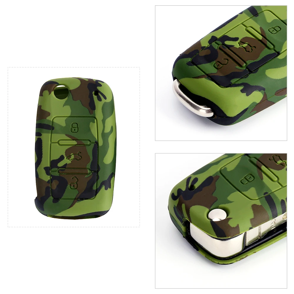 Камуфляж 3 кнопки силиконовый для ключа автомобиля чехол Volkswagen Golf Бора поло Passat