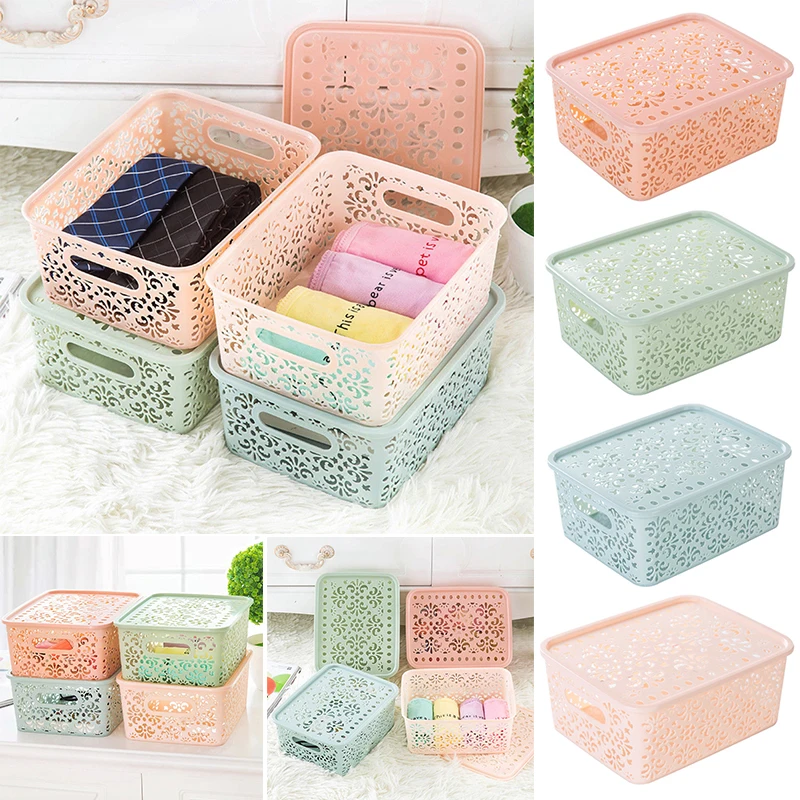 Plastic Storage Basket Box Bin Container Organizer Clothes Laundry Kitchen Tool Blue Green pink Light Pink