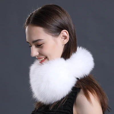 white Наушники из натурального Лисьего меха для зимы, женские теплые наушники из натурального меха енота, наушники для девушек, теплые меховые шарфы из натурального меха, плюшевая Ушная муфта - Цвет: white