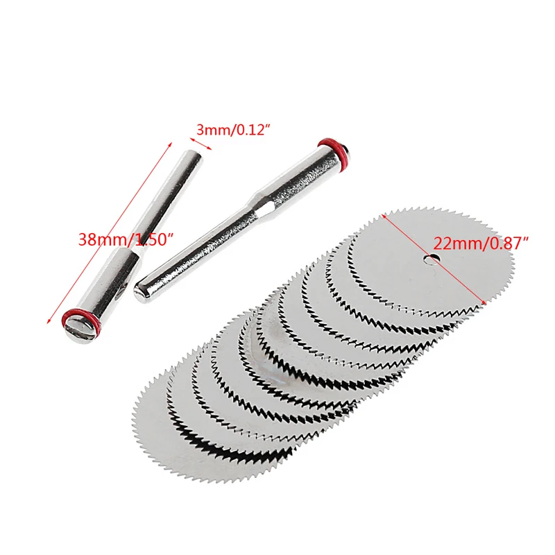 

12PCS/SET Wood Saw Blade Disc + 2 x Rod Dremel Rotary Cutting Tool 10 x 22mm