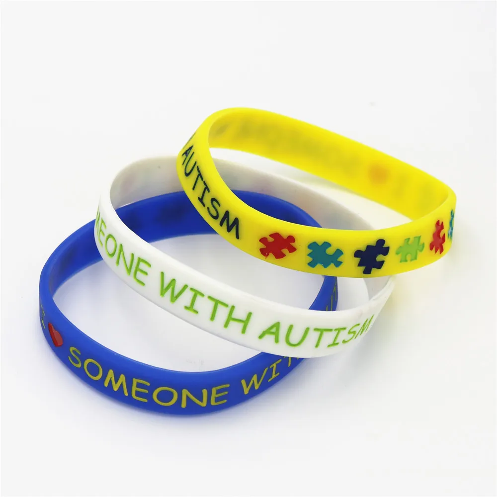 

1PC Medical Alert Jewelry I Love Someone with Autism Silicone Wristband White Blue Puzzle Silicone Bracelets&Bangles Gifts SH147