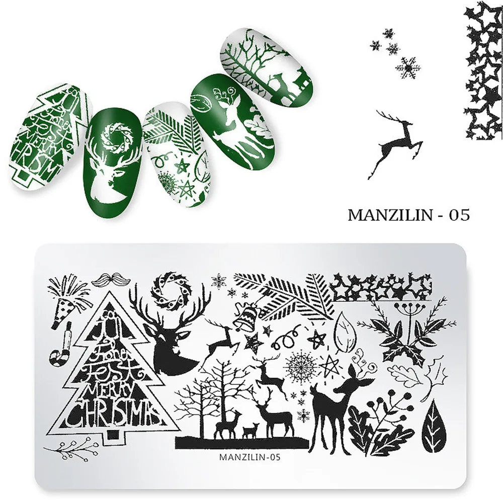 Christmas Nail Printing Template DIY Blue Film Print Stamping Art Manicure Image Stencil Tools | Красота и здоровье