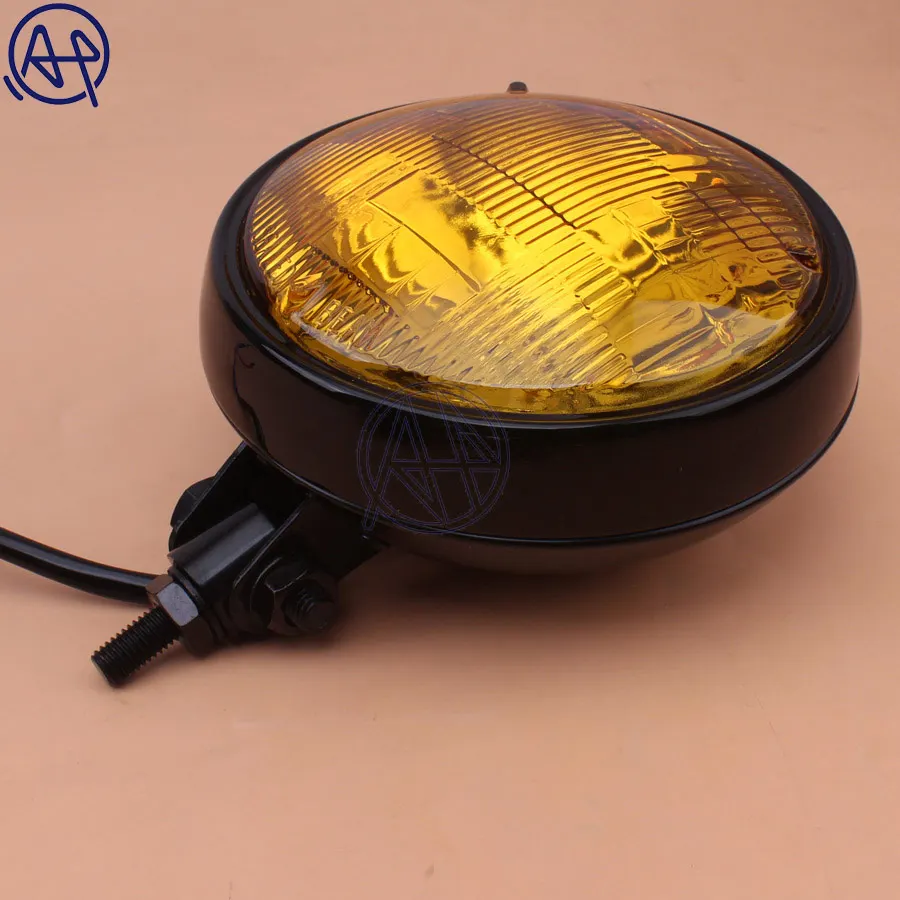 Motorcycle Black/Chrome Old School Vintage Metal Retro Front Hi-Lo H4 Headlight Clear/Amber Lens For Harley Chopper Honda Yamaha |