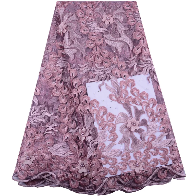 Высококачественная африканская кружевная ткань с 3D цветами небесно голубая