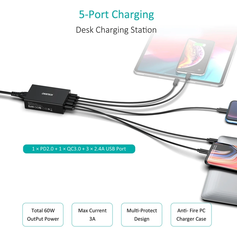 CHOETECH Quick Charge 3 0 Multi станция для зарядки с Usb QC3.0 PD зарядка iPhone Google Pixel samsung S9 Xiaomi Mi