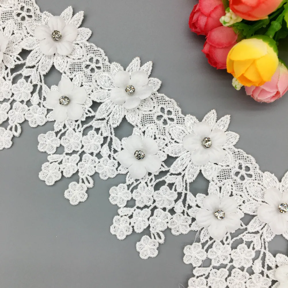 

GXINUG 2 Yd Diamond Plum Blossom Organza Flower Lace Fabric Trim Ribbon Wedding Applique DIY Sewing Craft Decoration