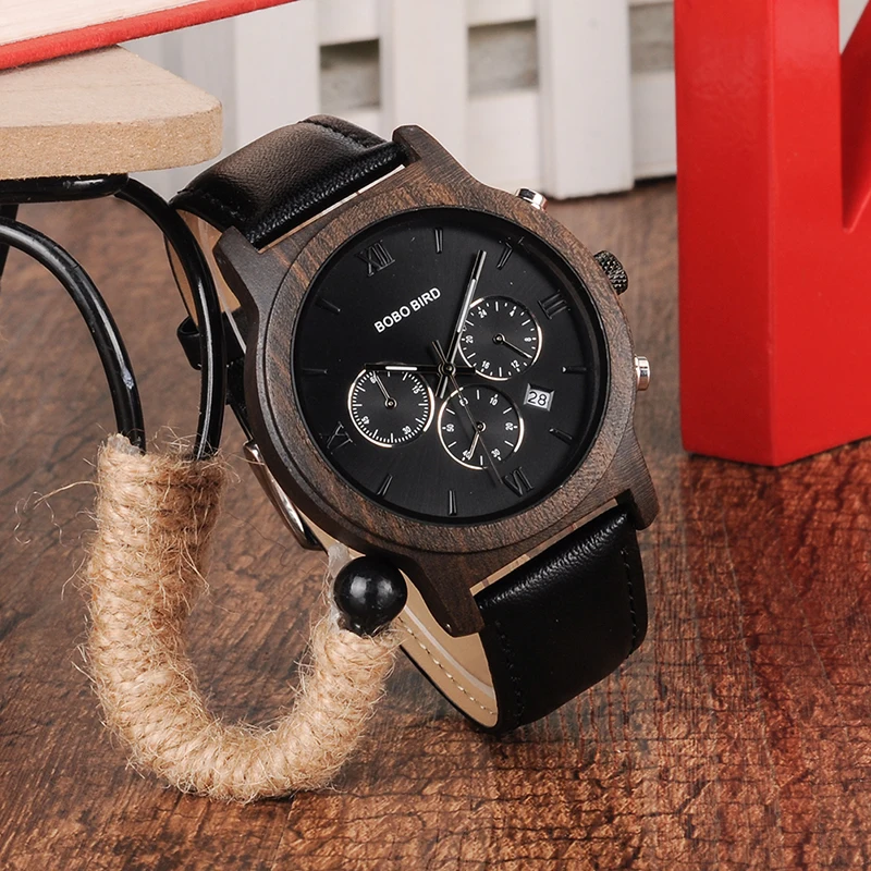 BOBO BIRD L-P28 Мужские кварцевые часы Miyota Move мужские наручные часы с Т-образным хронографом мужские часы с полным календарем Saat в подарочной коробке