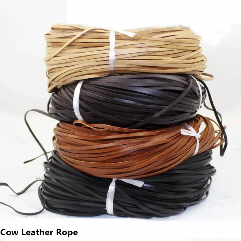 

2m Cow Leather Rope Cord 3/4/5/6/8/10mm Wide Black Brown Flat Leather Thread for Diy Jewelry Making Bracelet Findings Supplier