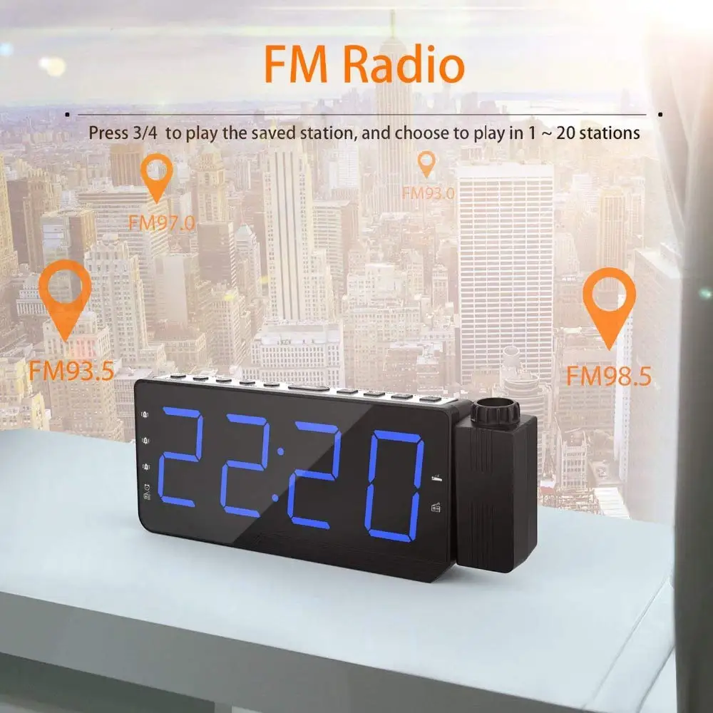 Цифровой будильник проекционные часы с FM радио прикроватный проекционный будильник с внутренним температурным дисплеем Настройка повтора