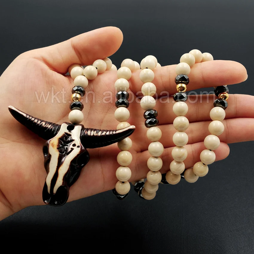 Ожерелье с длинной рожковой головкой из смолы длиной 32 дюйма шариками гематита