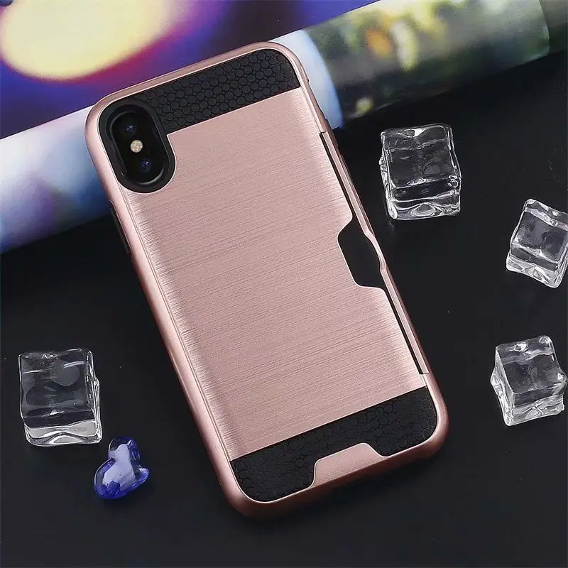 Rose Gold Противоударный Гибридный защитный чехол для iPhone 7, 6, 6 S, 8, 5, 5S, Plus, SE, кредитный держатель для карт, слот для iPhone X, XS, MAX, XR, 8, чехол для телефона - Цвет: Rose Gold