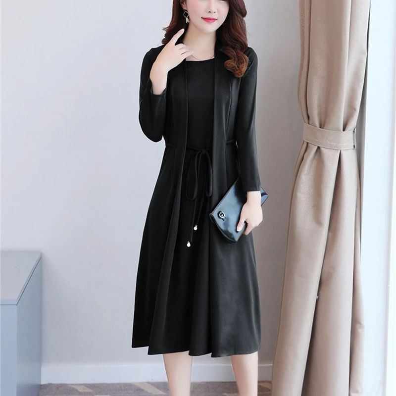 Женское весеннее платье из двух частей больших размеров модное приталенное для