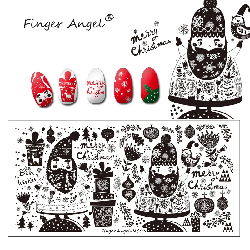 Finger Angel 20 шт 6*12 см Рождественская пластина для стемпинга нейл арта шаблон