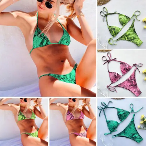 2019 Summer Swimwear Womens Sexy Bikini Set Swimsuit Snake Print Bandage Push Up Bra Bathing Beachwear | Спорт и развлечения