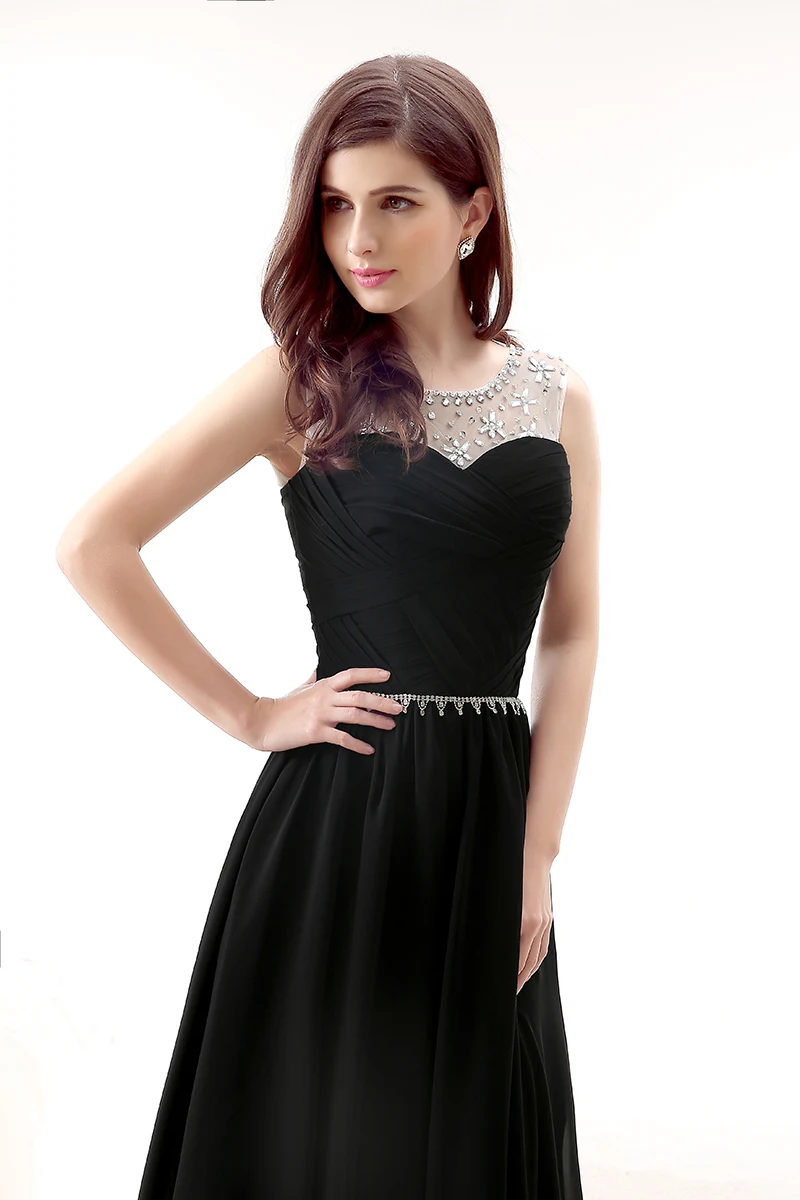 Forevergracedress Новый Дизайн черный длинное вечернее платье Линия Кепки рукава из