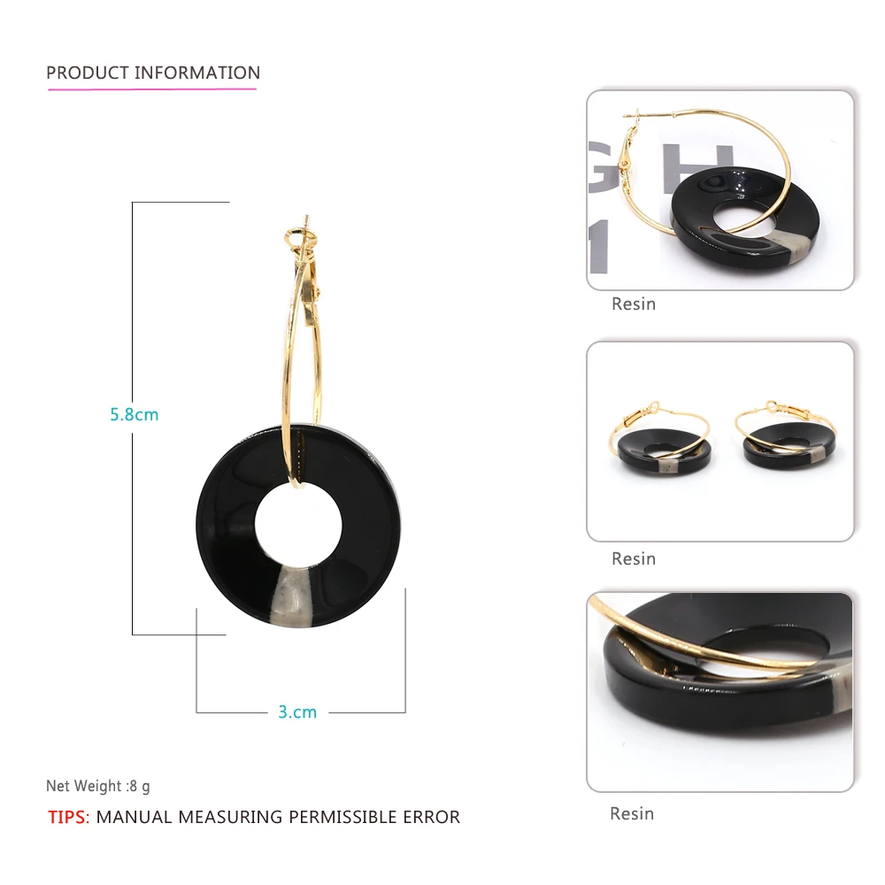 Vodeshanliwen 2018 Fashion Gold Hoop Earrings For Women Gifts Big Round Resin Statement New Jewelry Party Accessories | Украшения и