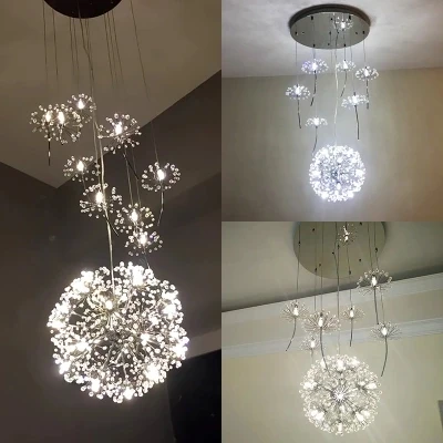 

Europe Crystal Chandelier Dandelion Clothing Shop Restaurant Livingroom G4 LED Lighting Stairs Droplight American Flower Lamp