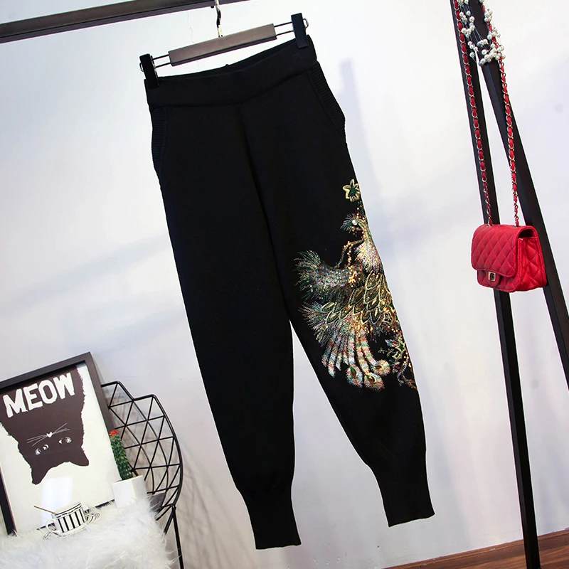 Свитер с вышивкой костюмы весна 2020 новый вязаный свитер брюки спортивные женский