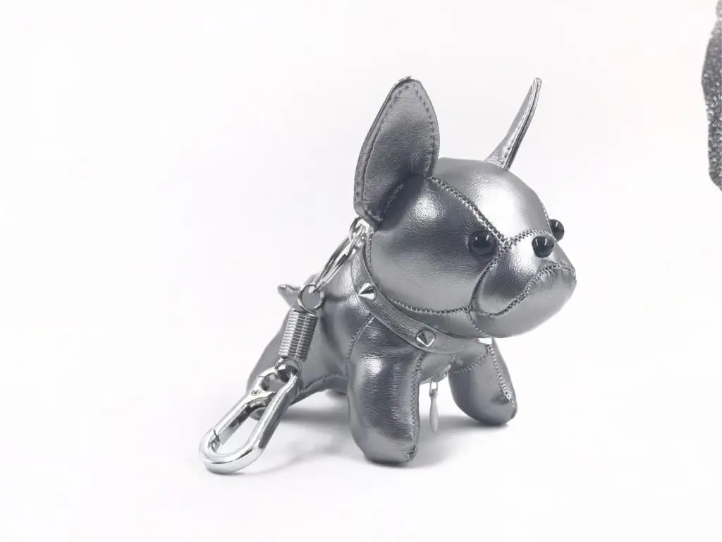 silver Брелок с бульдогом из искусственной кожи животное собака брелок держатель сумка Шарм брелок Chaveiros бульдог сумка аксессуары панк стиль Pendan - Цвет: silver