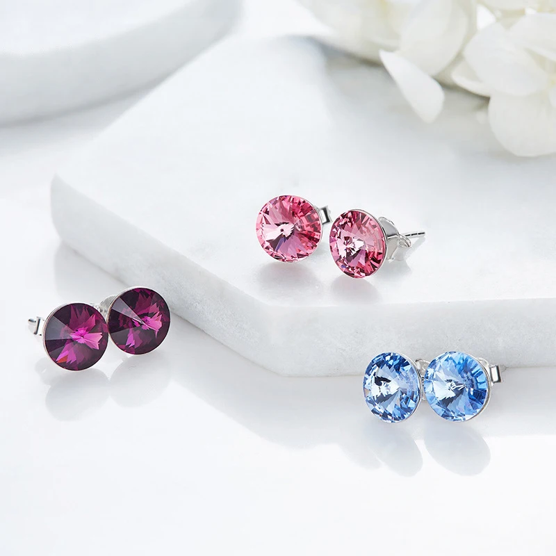 S925 простые круглые оригинальные кристаллы от Swarovski элементы серьги-гвоздики 2018