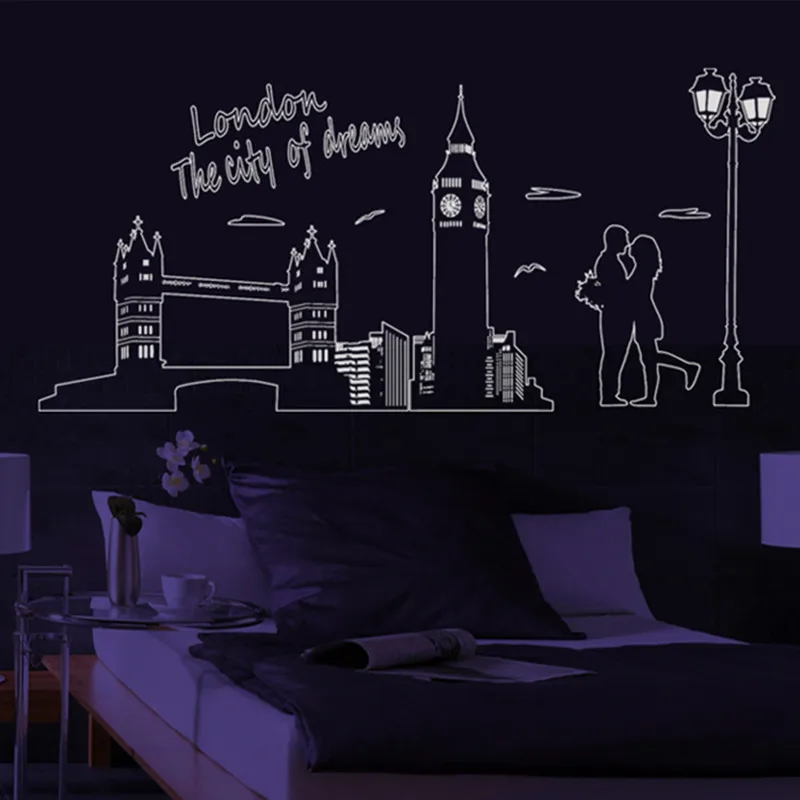 QT 0084 светящаяся наклейка s London Bridge Big Ben City Streetlights Love Quote Настенная Наклейка в