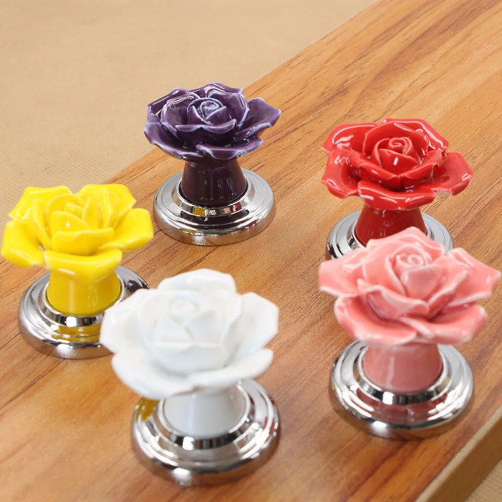 2019 новая мода Роза цветок сплав прокладка керамические шкаф 1009 ручки для