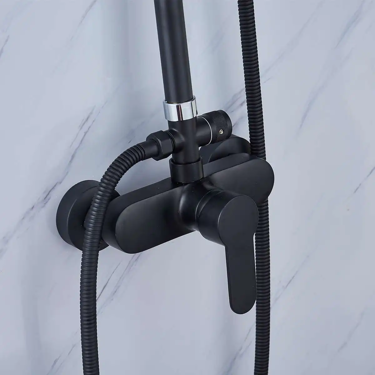 G1/2 Bathroom Black Wall Mounted Rainfall Shower Set Shower Spray Mixer Tap Faucet Mixer Valve Set Single Handle Hot and Cold