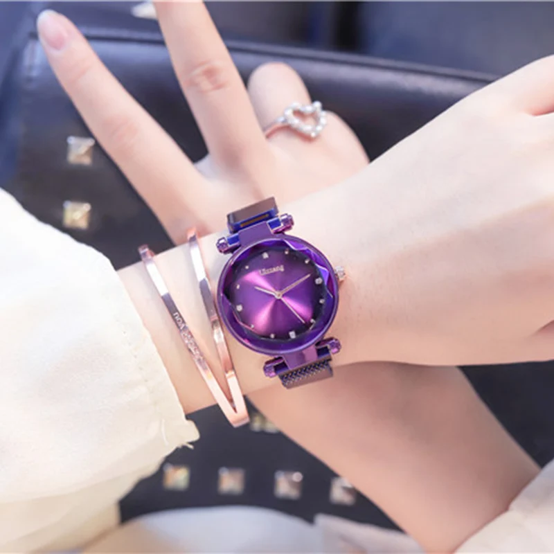 Женские часы с бриллиантом роскошные магнитом из розового золота для женщин