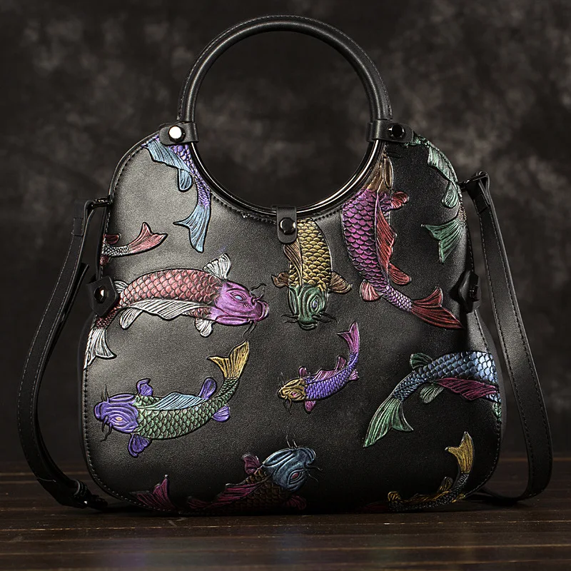Натуральная кожа Tote сумка мессенджер с рельефным рисунком сумки Национальный