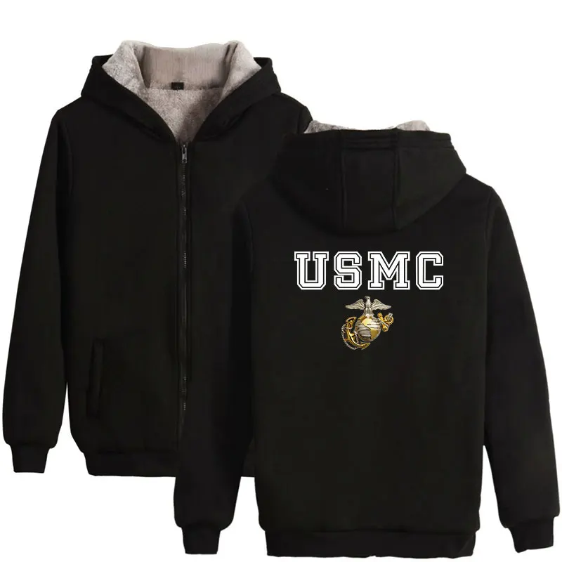 Толстовка USMC на молнии для мужчин и женщин зимняя толстовка с капюшоном принтом