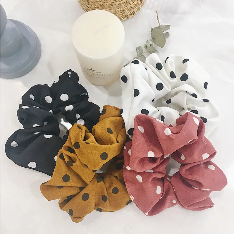 

Free shipping women's hair scrunchies dot scrunchy headwear Satin Ponytail Holder Hair Accessories
