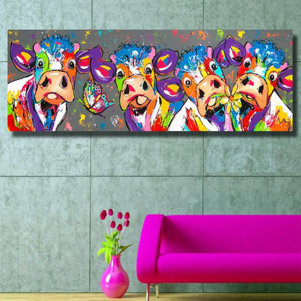Красочные картины маслом настенные для гостиной украшения Милая корова