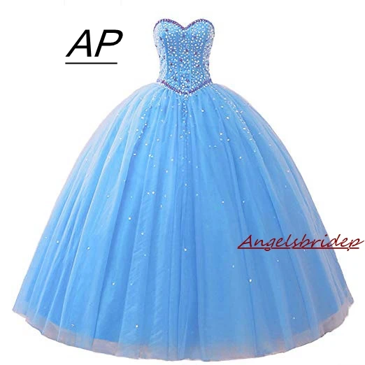 Бальные платья ANGELSBRIDEP Vestidos De 16 Anos Quinceanera платье для 16 вечерние сексуальные милые кристаллы дебютантка вечерние платья - Цвет: Sky Blue