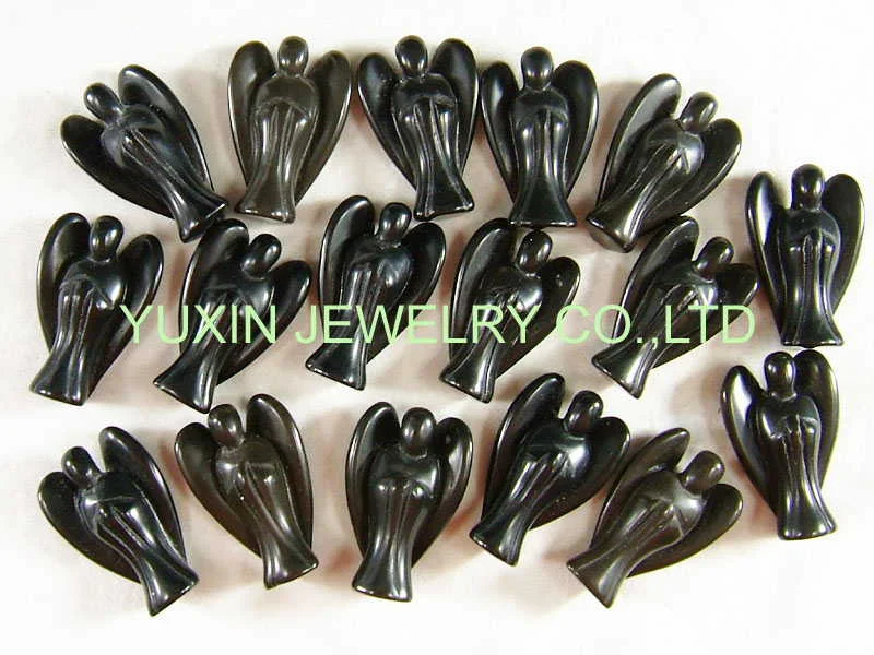 5 шт. модных естественного черного цвета обсидиановых ангельских символов в статуе, вырезанных фигурок бусин с крыльевым подвесом.