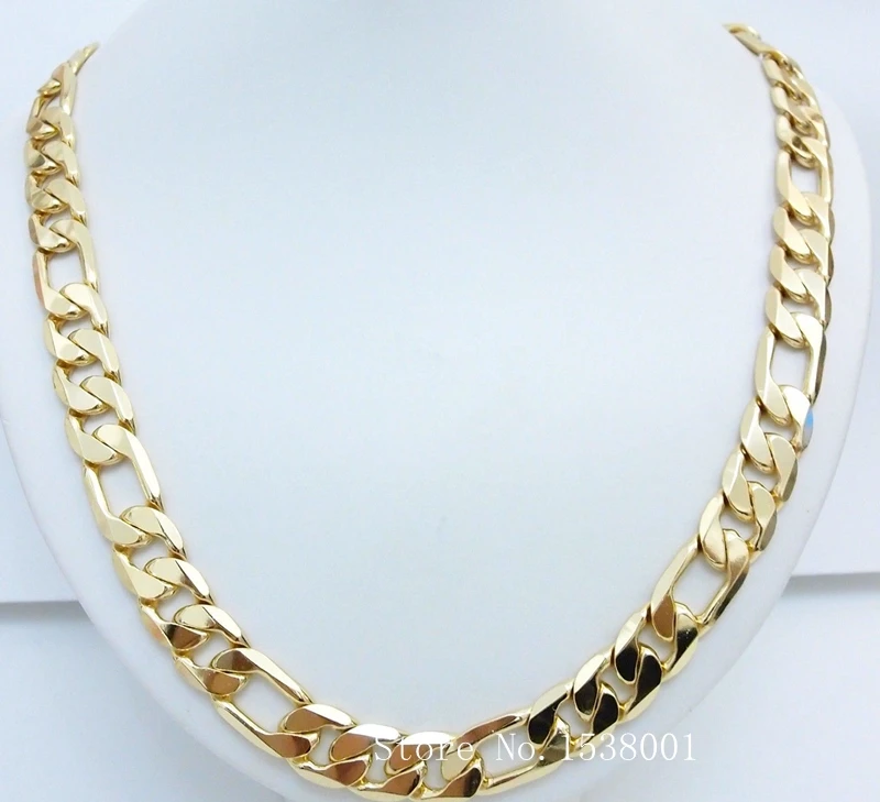 Ожерелье Фигаро мужское цепь из твердого желтого золота 10 мм шириной 24 дюйма|figaro