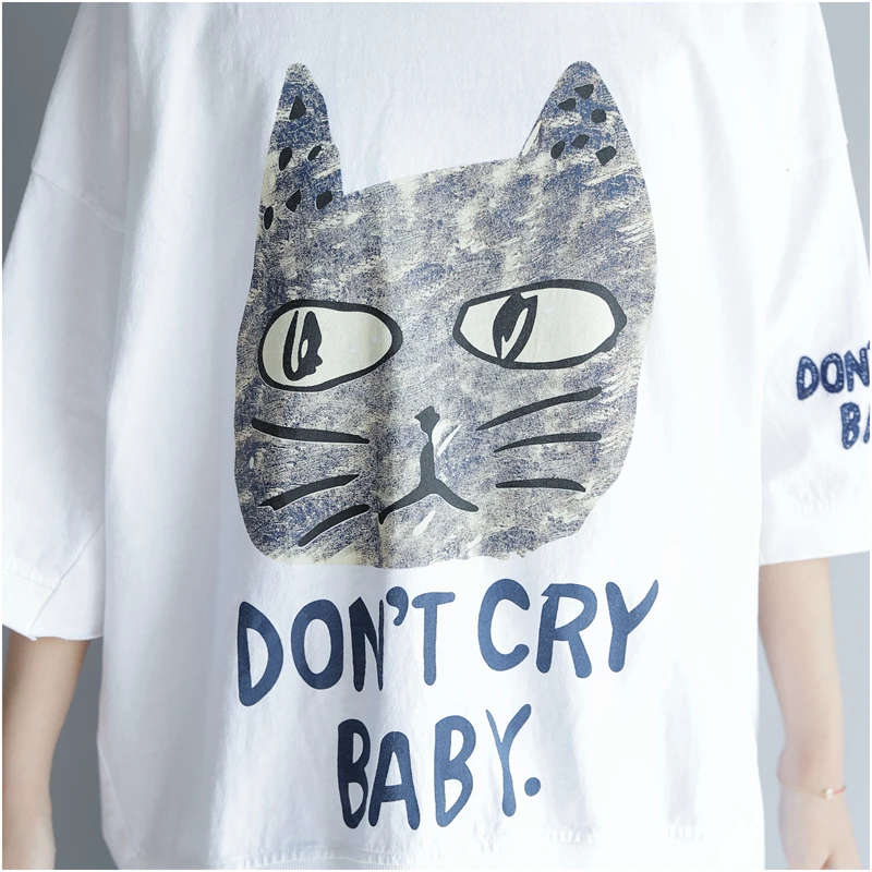 Большие размеры Kawaii Cat с буквенным принтом Футболки женские harajuku большие 4XL 5XL