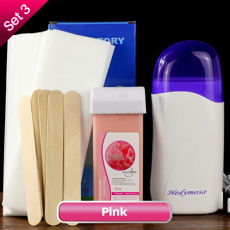Set3 Pink Hedymosa эпилятор для волос восковая машина 110-240 В воск для депиляции воск для теля полоски Depilador электронагреватель для воска W - Цвет: Set3 Pink