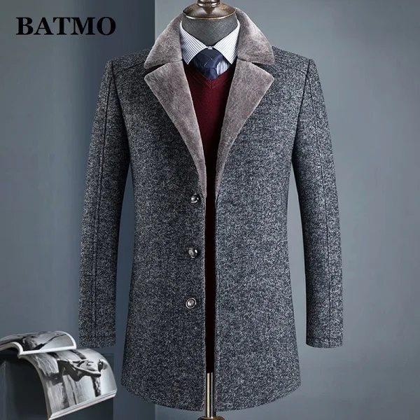 BATMO, Новое поступление, зимнее шерстяное толстое пальто высокого качества для мужчин, мужские серые шерстяные куртки, большие размеры, M-4XL, AL41 - Цвет: gray