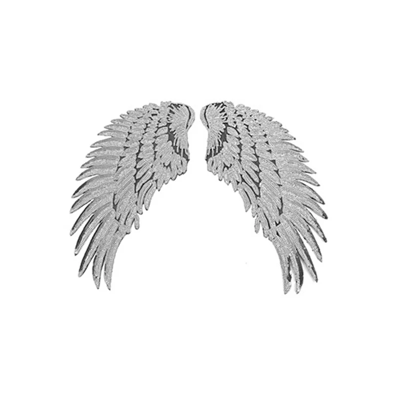 Silvery M Clothes Patch Iron On DIY Popular Slivery 3 Sizes Wings Patches 3D Feather Golden Sequined Patch Sew On Applique 1Pair - Цвет: Silvery M