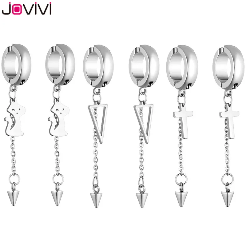 JOVIVI, Новое поступление, стальная кисточка, клипса, серьги на цепочке, Huggie, серьги с котом, треугольный крест, серьги, ювелирное изделие, 1 пара