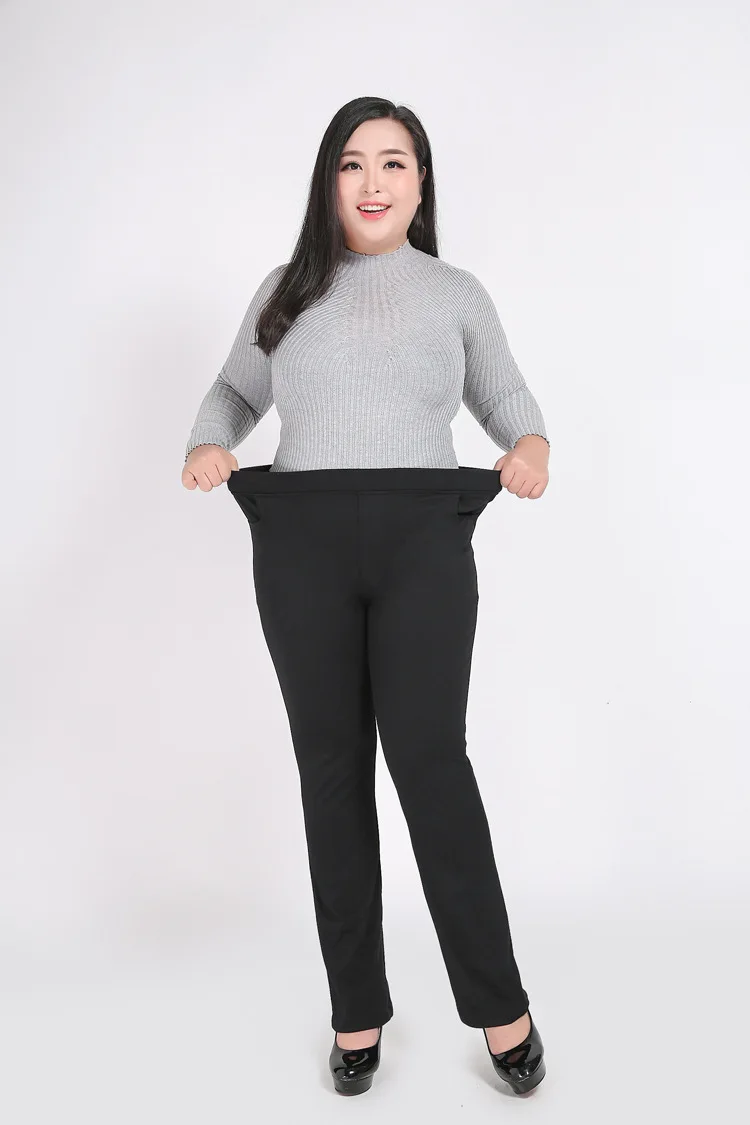 Женские деловые брюки черного цвета размера плюс 5XL 7XL, женские прямые брюки черного цвета, женские брюки большого размера YH07