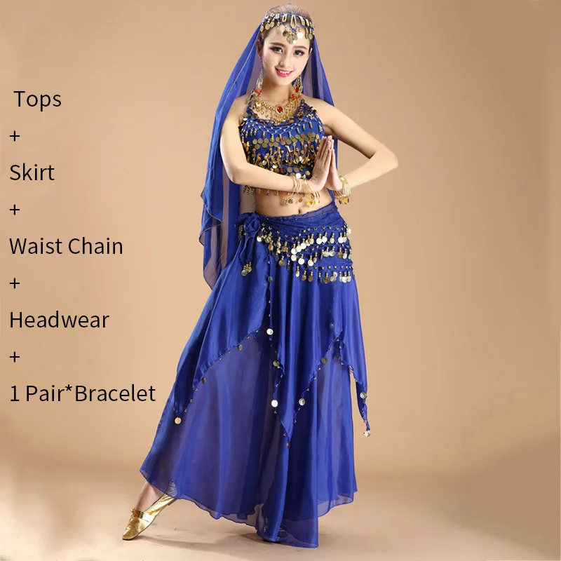 Blue 5pc Костюм для танца живота женский Восточный танец леди болливудские Танцы платье индийский танец блестки юбка для танца живота костюм для женщин - Цвет: Blue 5pc
