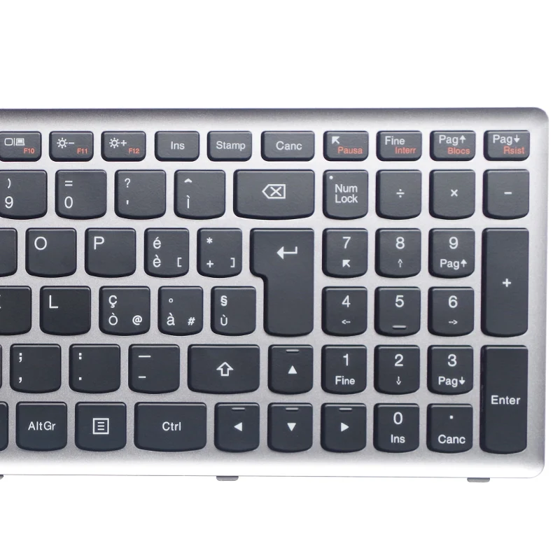 Итальянская клавиатура GZEELE IT для ноутбука Lenovo Ideapad Z710 U510 с серебристой рамкой и