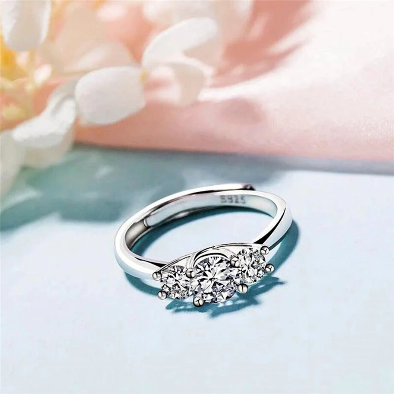 

Sole Memory Exquisite Fashion Zircon Sweet Silver Color Female Resizable Opening Rings SRI383