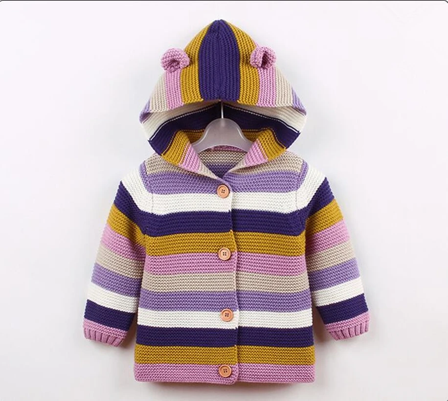 Newborn Baby Sweater Cardigan Autumn Girl Hooded Stripe Boys Infant Toddler Pullovers Outerwear For Kid | Детская одежда и обувь