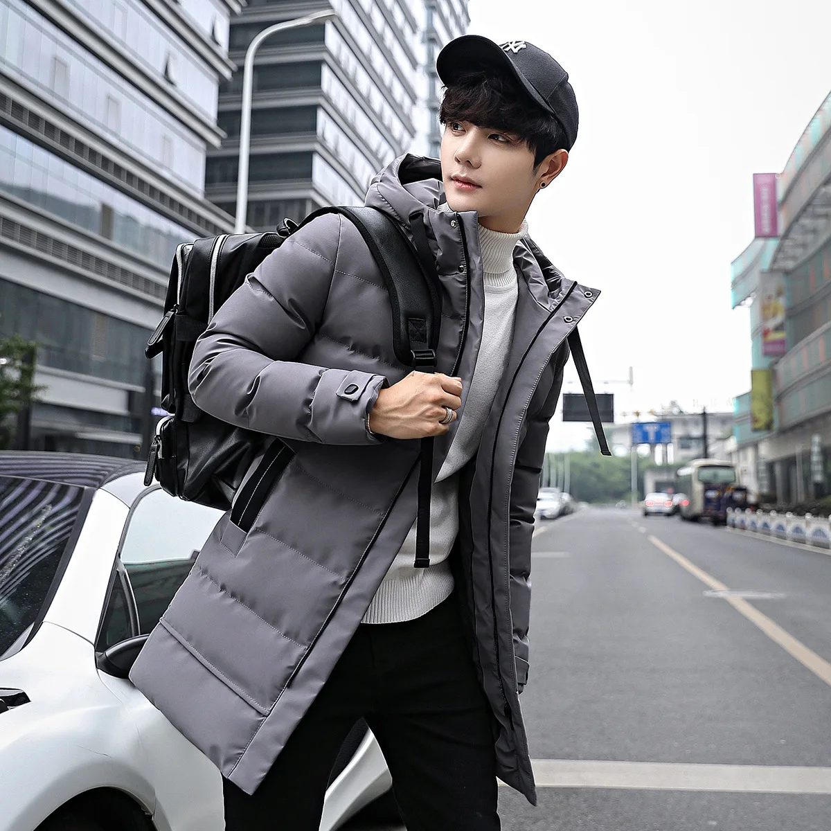 Fashion Mens cotton thick coat long cotton-padded jacket coat hooded thick long clothing Korean Youth leisure cotton winter L190