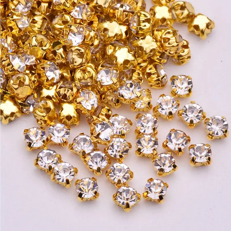 Gold Clear Stones JUNAO SS12 16 18 20 25 Швейные кристаллы AB аппликация из стеклянных страз серебряный коготь хрустальные камни пришитые Стразы для одежды ремесла - Цвет: Gold Clear Stones