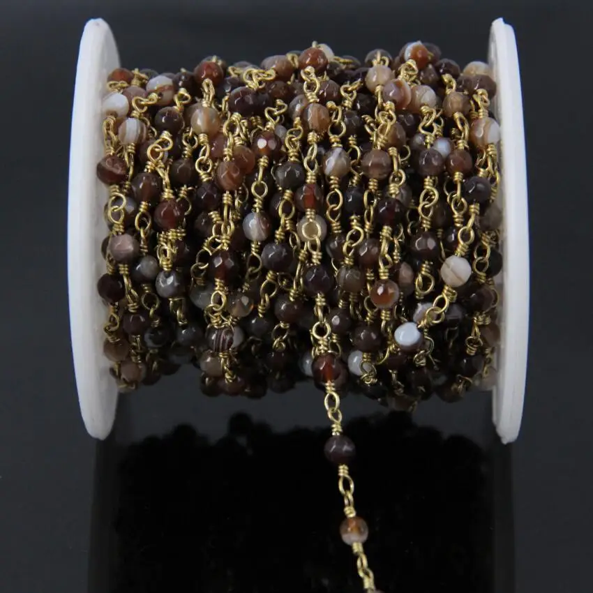 4 мм коричневые ограненные Агаты круглые бусины медные цепи халцедон драгоценные